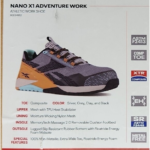 Reebok Nano Adventure X1 Gray Orange Athletic Work Shoes Men 9 Wide Composite - Picture 11 of 13